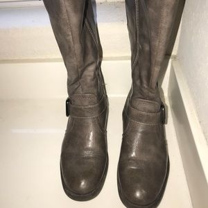 Grey knee high boots